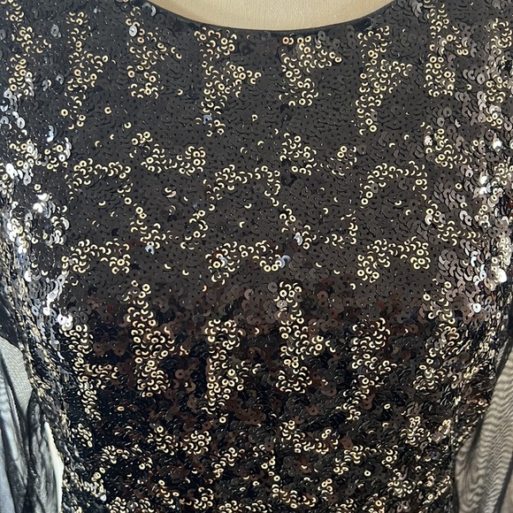 Belle Bagley Mischka Black Sequin Winola Sheath Stretch Evening Dress Size 14 - Picture 12 of 13